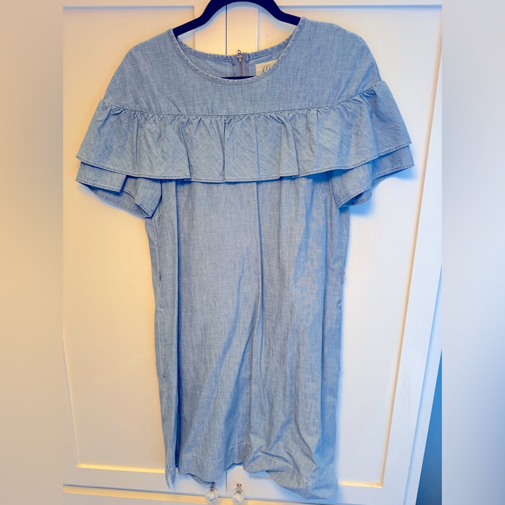 JCREW denim ruffle dress